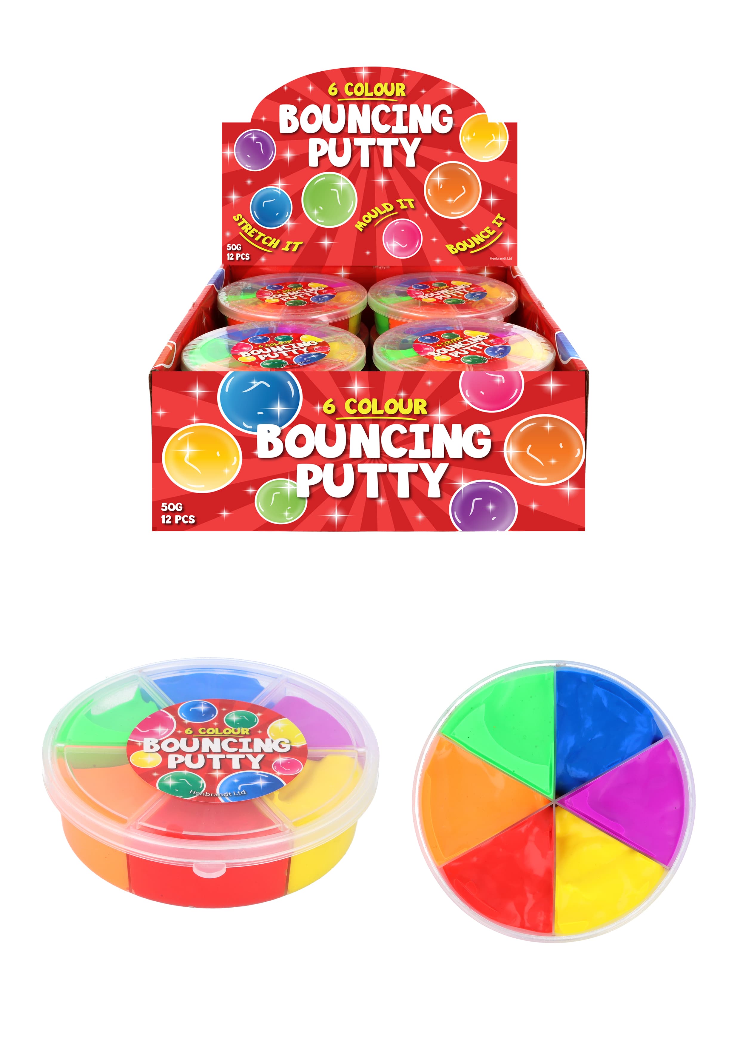 Product - Bouncing Putty 6 Different Colours in 50G Tub 11cm X 11cm